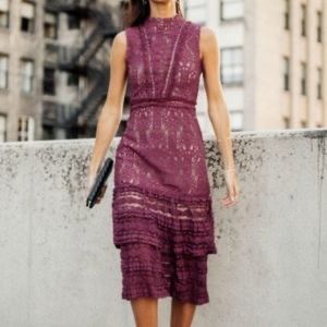 Pink/Purple Bohme High Neck Lace Midi Dress